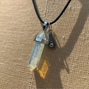 Handmade Opalite/ Moonstone Resin Crystal Amulet Necklace & Teardrop Hand Charm